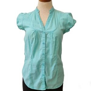 Bershka Turquoise Short Sleeve Button Up